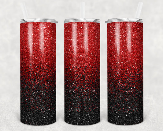 20 oz Skinny Tumbler Sublimation Design Template Glitter Ombre Black Red Color Straight Warped Design