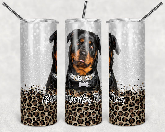 20 oz Skinny Tumbler Sublimation Rottweiler Dog Mom Glitter leopard Template Straight Warped Mothers Day Dog Mama