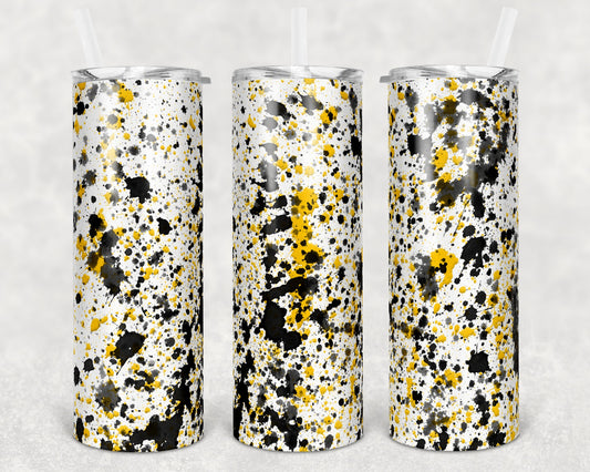 20 oz Skinny Tumbler Sublimation Design Template Yellow Black Power Wash Add School Logo Straight Warped Design