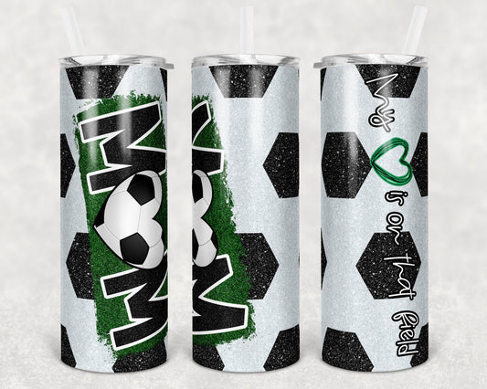 20 oz Skinny Tumbler Soccer Mom Heart on Field Glitter Sublimation Design Template Design