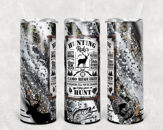 20 oz Skinny Tumbler Milky way Vintage Sign Hunting Rules Deer Turkey Fish Hunt Glitter Sublimation Design