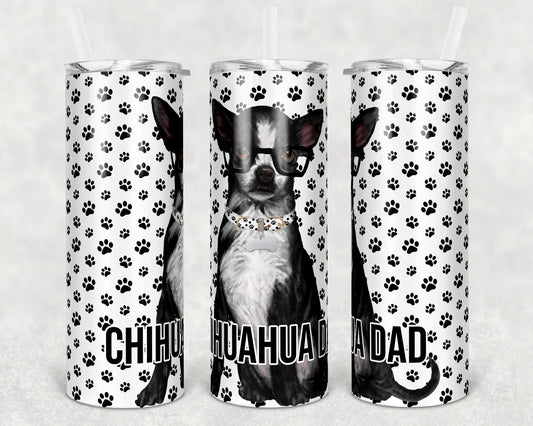 20 oz Skinny Tumbler Sublimation Chihuahua Dog Dad Paw Prints Template Straight Warped