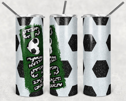 20 oz Skinny Tumbler Soccer Coach Glitter and Leopard Glitter Sublimation Design Template Design