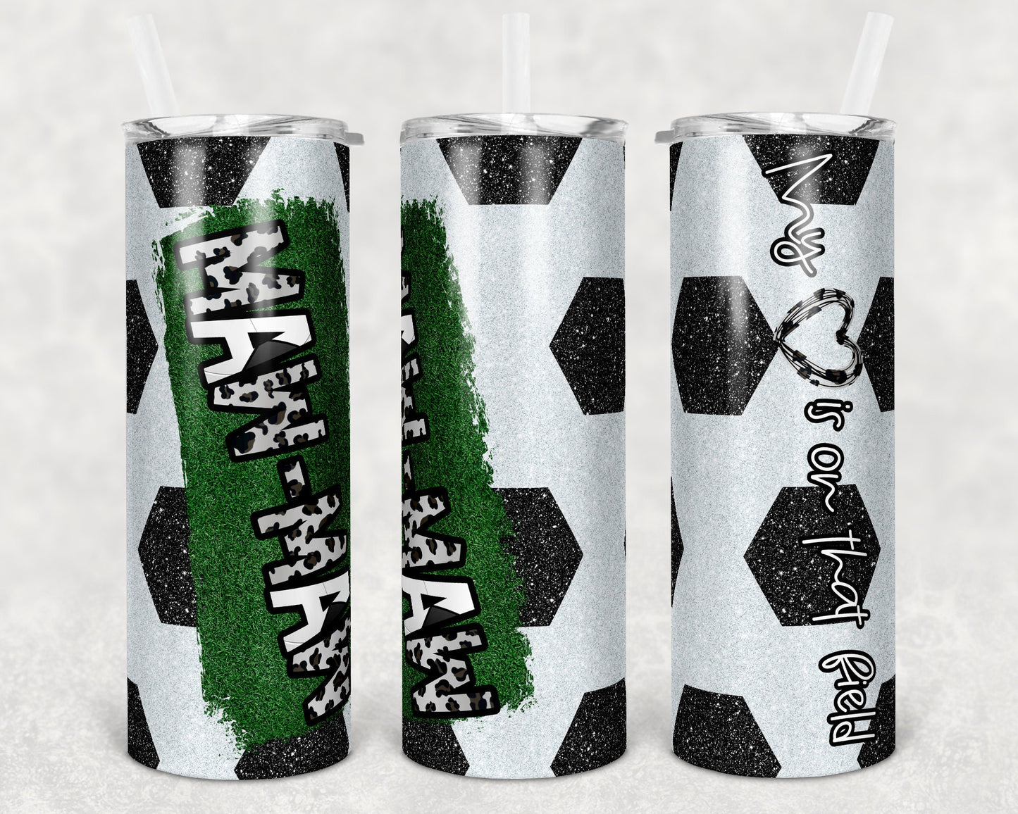 20 oz Skinny Tumbler Soccer Maw Maw Heart on Field Glitter Sublimation Design Template Design