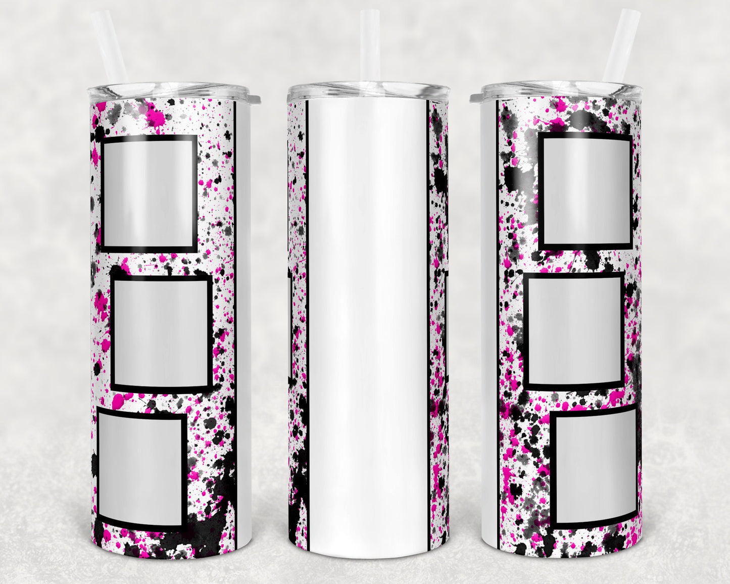 20 oz Skinny Tumbler Sublimation Design Template Pink Black 6 photo Power Wash Name Plate Straight Design