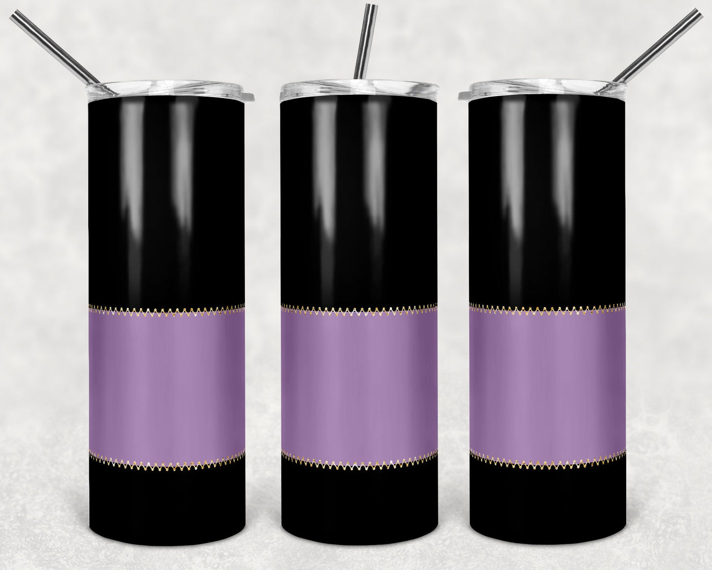 20 oz Skinny Tumbler Sublimation Black background with Sewn Lavender Label Design