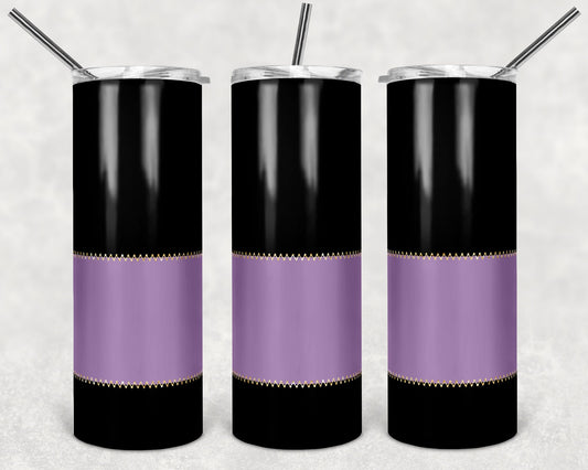 20 oz Skinny Tumbler Sublimation Black background with Sewn Lavender Label Design