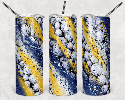 20 oz Skinny Tumbler Sublimation Template Milky Way Glitter Spo Volleyball Navy Gold Straight Design tumblers