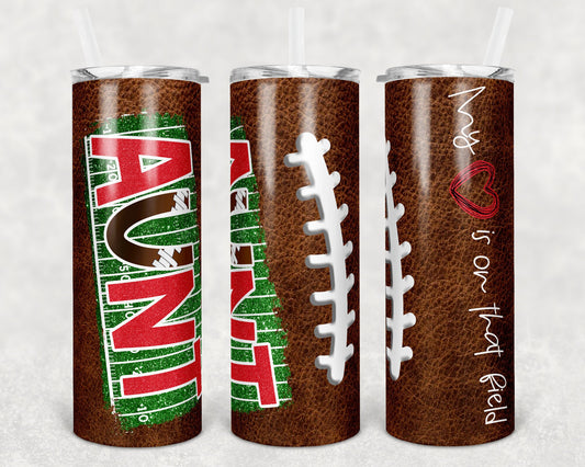 20 oz Skinny Tumbler Football Aunt Heart on Field Leather Sublimation Design Template Design