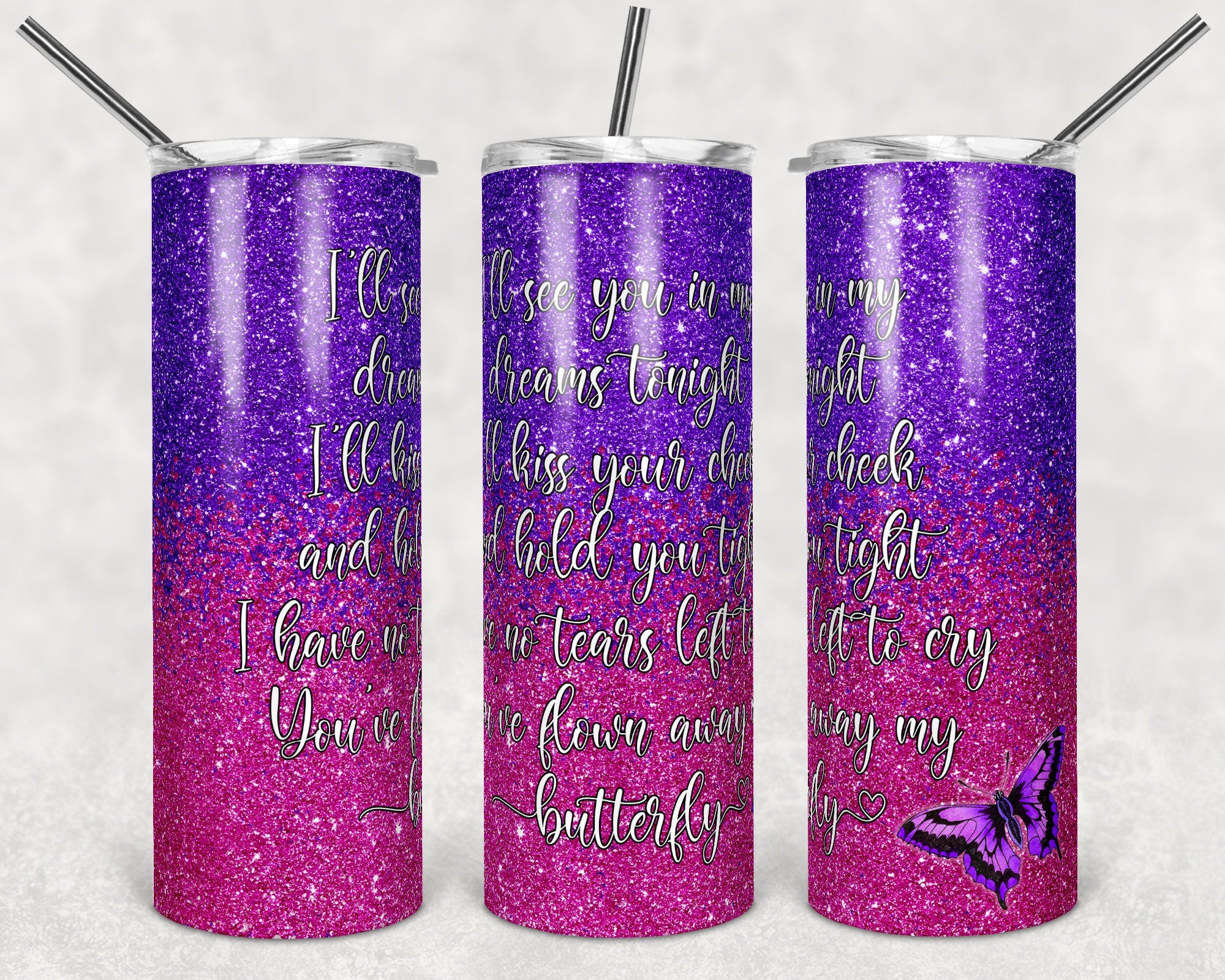 20 oz Skinny Tumbler Sublimation Design Template Glitter Ombre Pink Pu ...