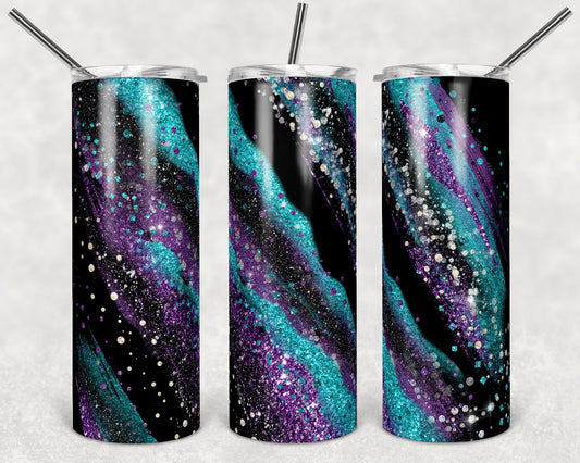 20 oz Skinny Tumbler Sublimation Template Agate Milky Way Black Purple Turquoise Straight Design