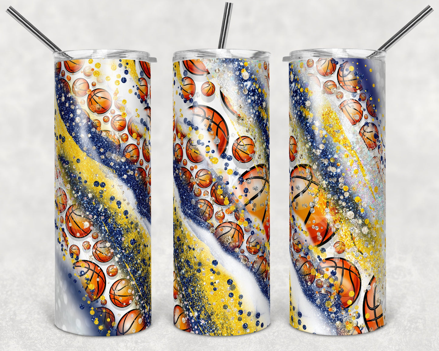 20 oz Skinny Tumbler Sublimation Template Milky Way Glitter blue gold yellow Spo Basketball Straight Design tumblers