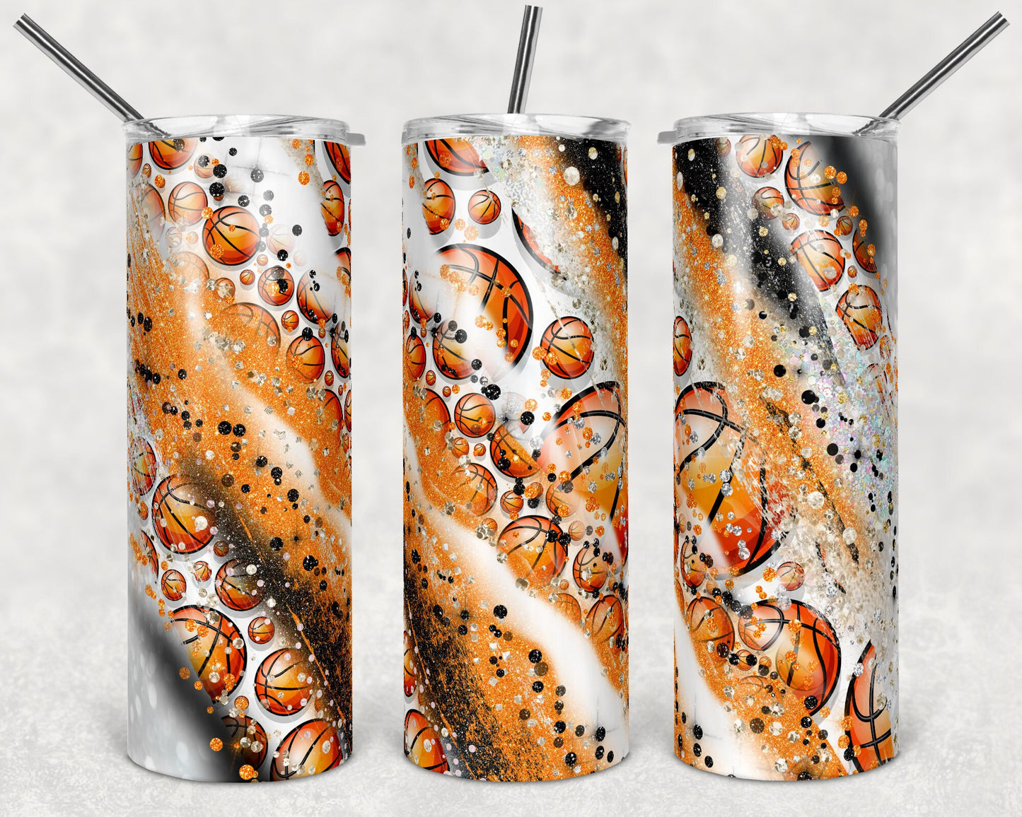 20 oz Skinny Tumbler Sublimation Template Milky Way Orange Black Glitter Spo Basketball Straight Design tumblers