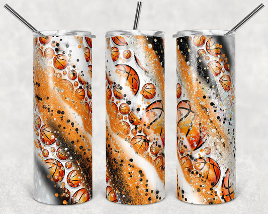 20 oz Skinny Tumbler Sublimation Template Milky Way Orange Black Glitter Spo Basketball Straight Design tumblers