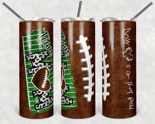 20 oz Skinny Tumbler Football Team Mom Heart on Field Leather Sublimation Design Template Design