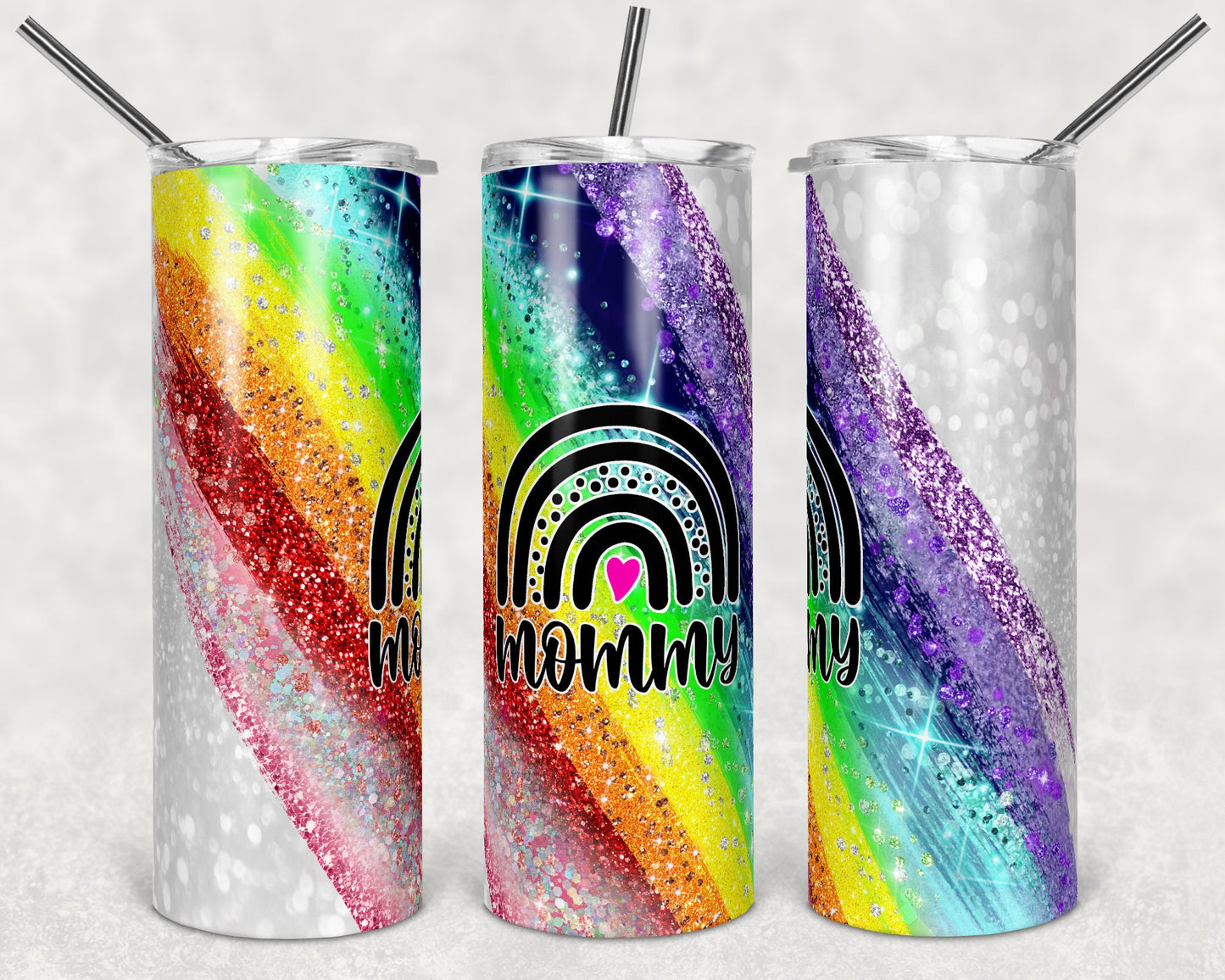 20 oz Skinny Tumbler Sublimation Template Raibow Glitter Milky Way Glitter Rainbow Baby Mommy pregnancy Straight Warped Design