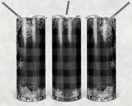 20 oz Skinny Tumbler Sublimation Design Template Buffalo Wood Plaid Snowflake Winter Overlay Design