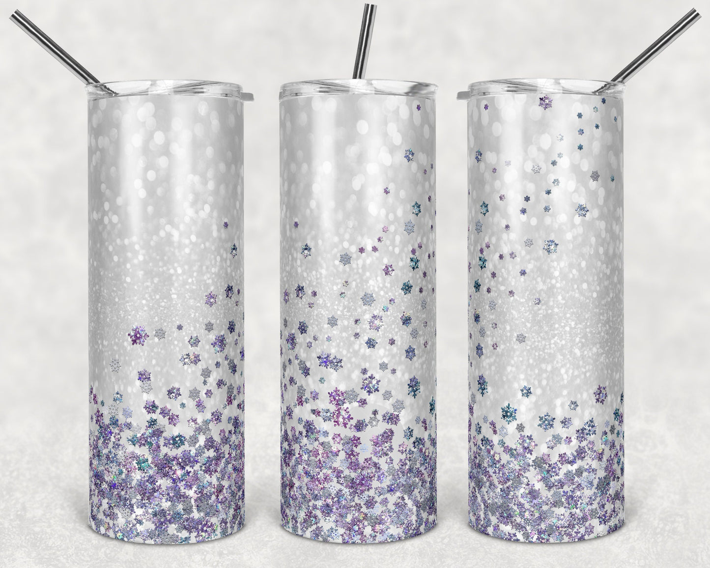 20 oz Skinny Tumbler Sublimation Design Template Glitter Snowflake Winter Overlay Design