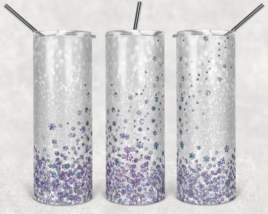 20 oz Skinny Tumbler Sublimation Design Template Glitter Snowflake Winter Overlay Design