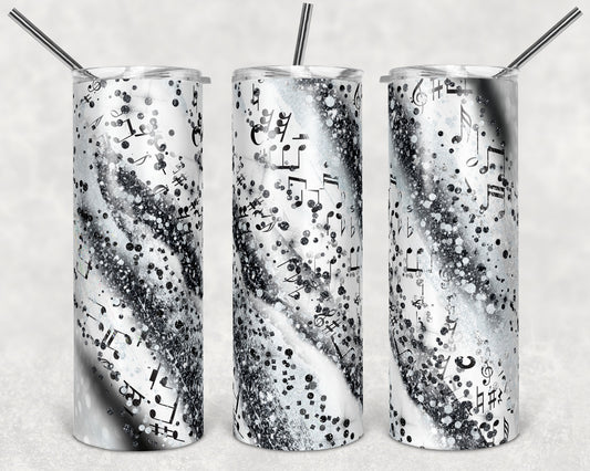 20 oz Skinny Tumbler Sublimation Template Agate Milky Way Black White Music Notes Straight Design