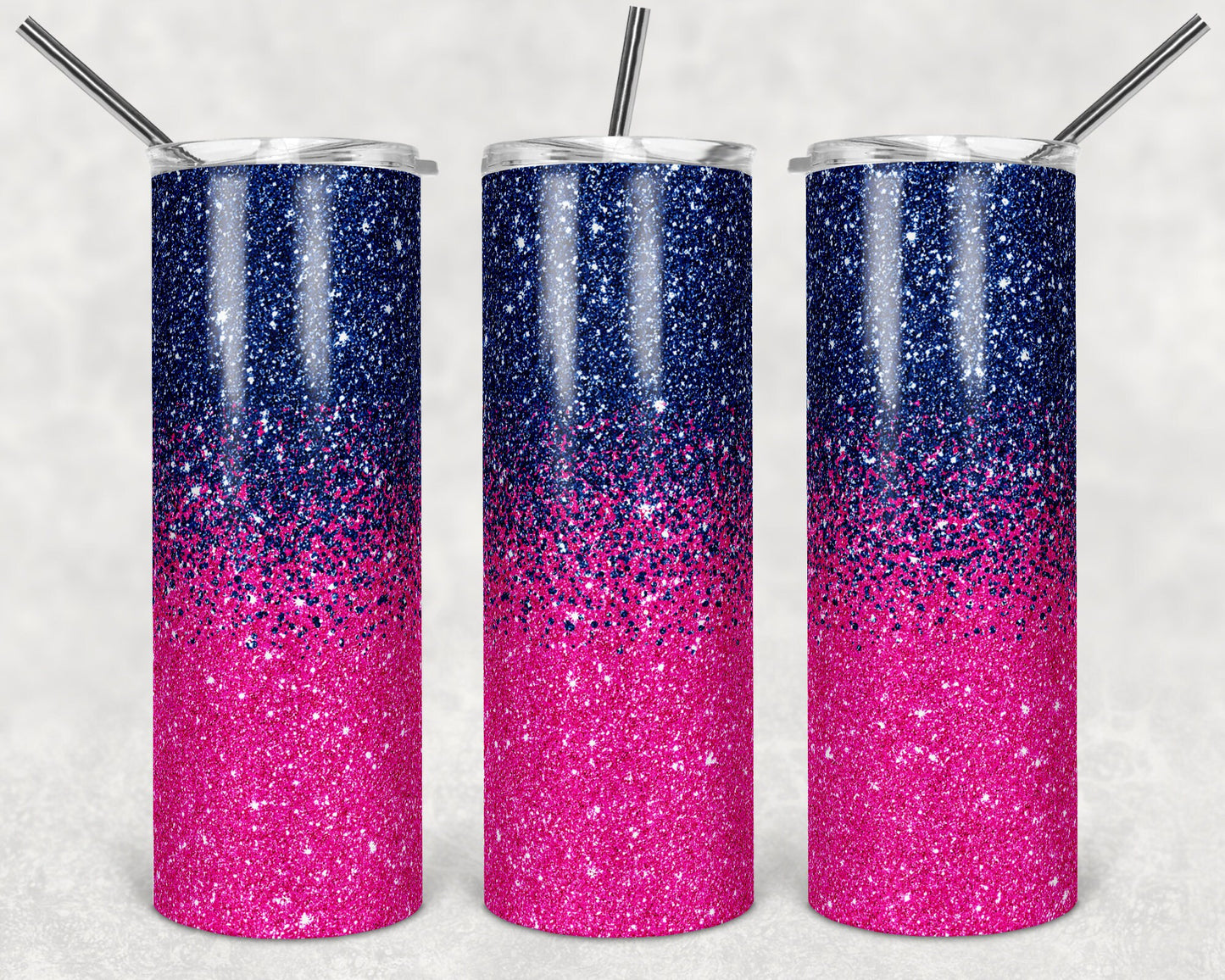 20 oz Skinny Tumbler Sublimation Design Template Glitter Ombre Navy Blue Pink 2 colors Straight Design