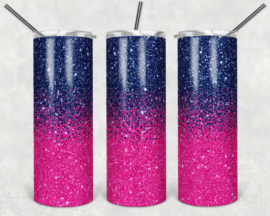 20 oz Skinny Tumbler Sublimation Design Template Glitter Ombre Navy Blue Pink 2 colors Straight Design