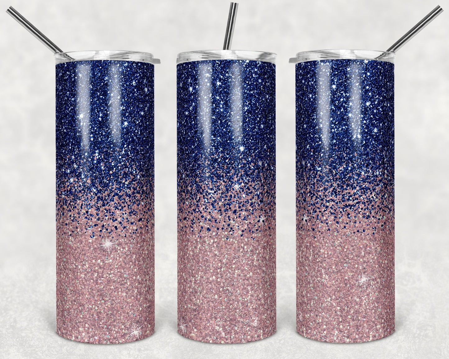 20 oz Skinny Tumbler Sublimation Design Template Glitter Ombre Navy Blue Rose Gold color Straight Design
