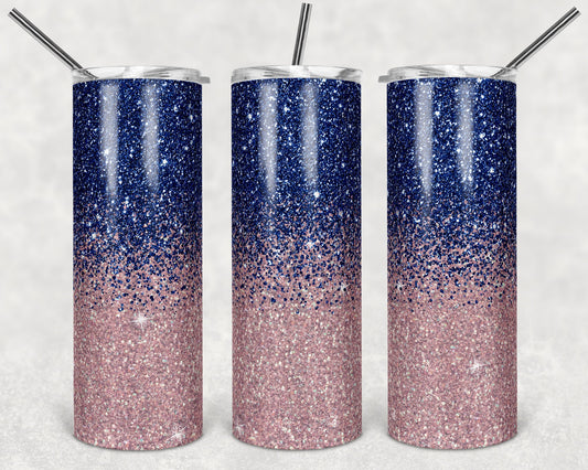 20 oz Skinny Tumbler Sublimation Design Template Glitter Ombre Navy Blue Rose Gold color Straight Design