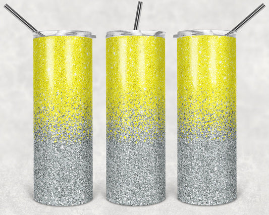 20 oz Skinny Tumbler Sublimation Design Template Glitter Ombre yellow to Silver color Straight Design