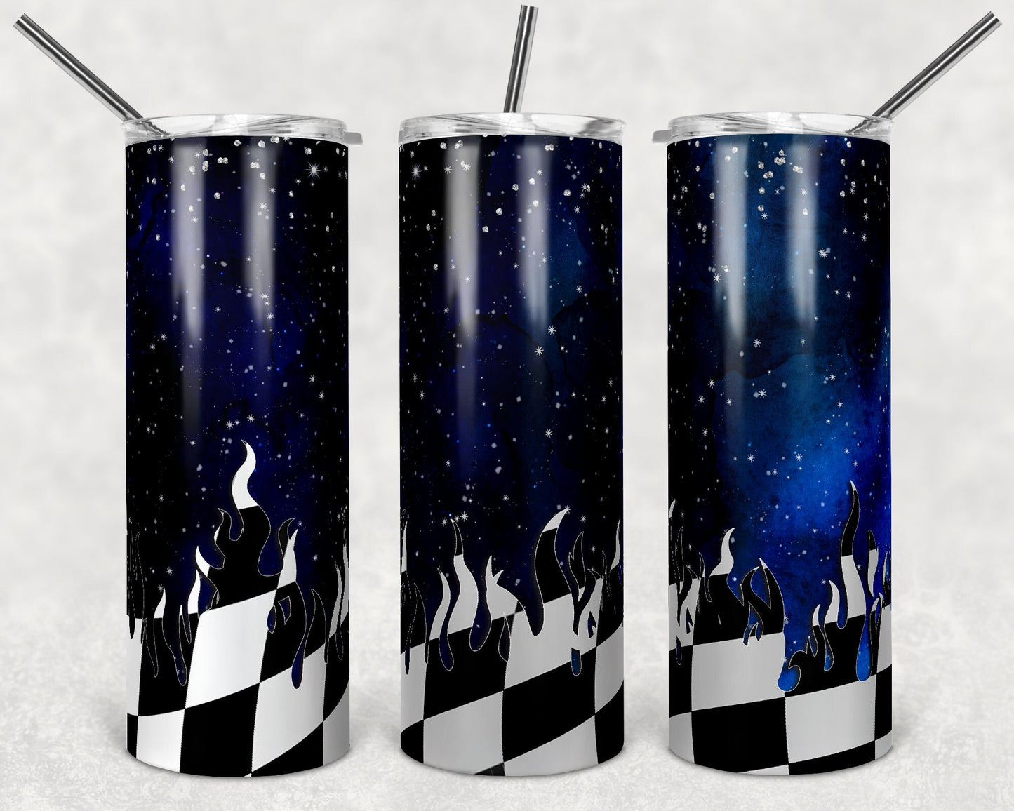 20 oz Skinny Tumbler Sublimation Design Racing Checkered Flag Flames Racing Tumbler