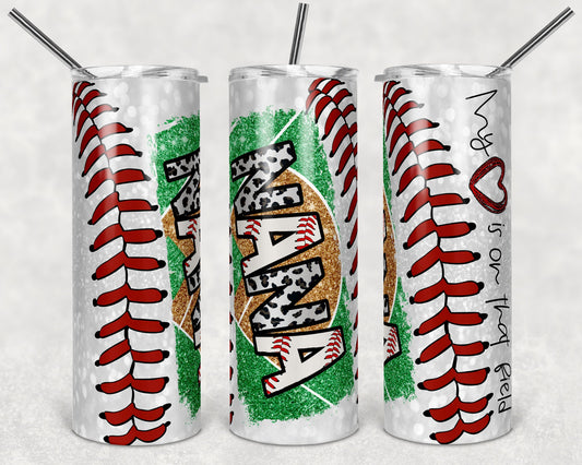 20 oz Skinny Tumbler Baseball Nana Glitter Heart on Field Laces Sublimation Design Template Design