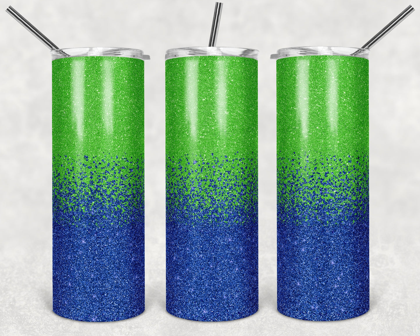 20 oz Skinny Tumbler Sublimation Design Template Glitter Ombre Green Blue Straight Warped Design