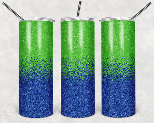 20 oz Skinny Tumbler Sublimation Design Template Glitter Ombre Green Blue Straight Warped Design
