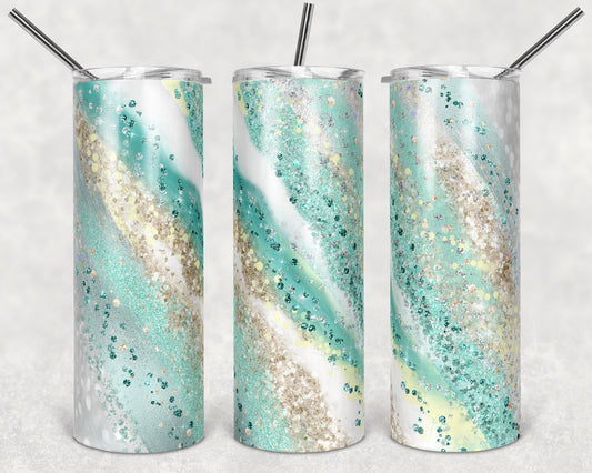 20 oz Skinny Tumbler Sublimation Template Agate Milky Way Teal Mint Yellow Straight Design