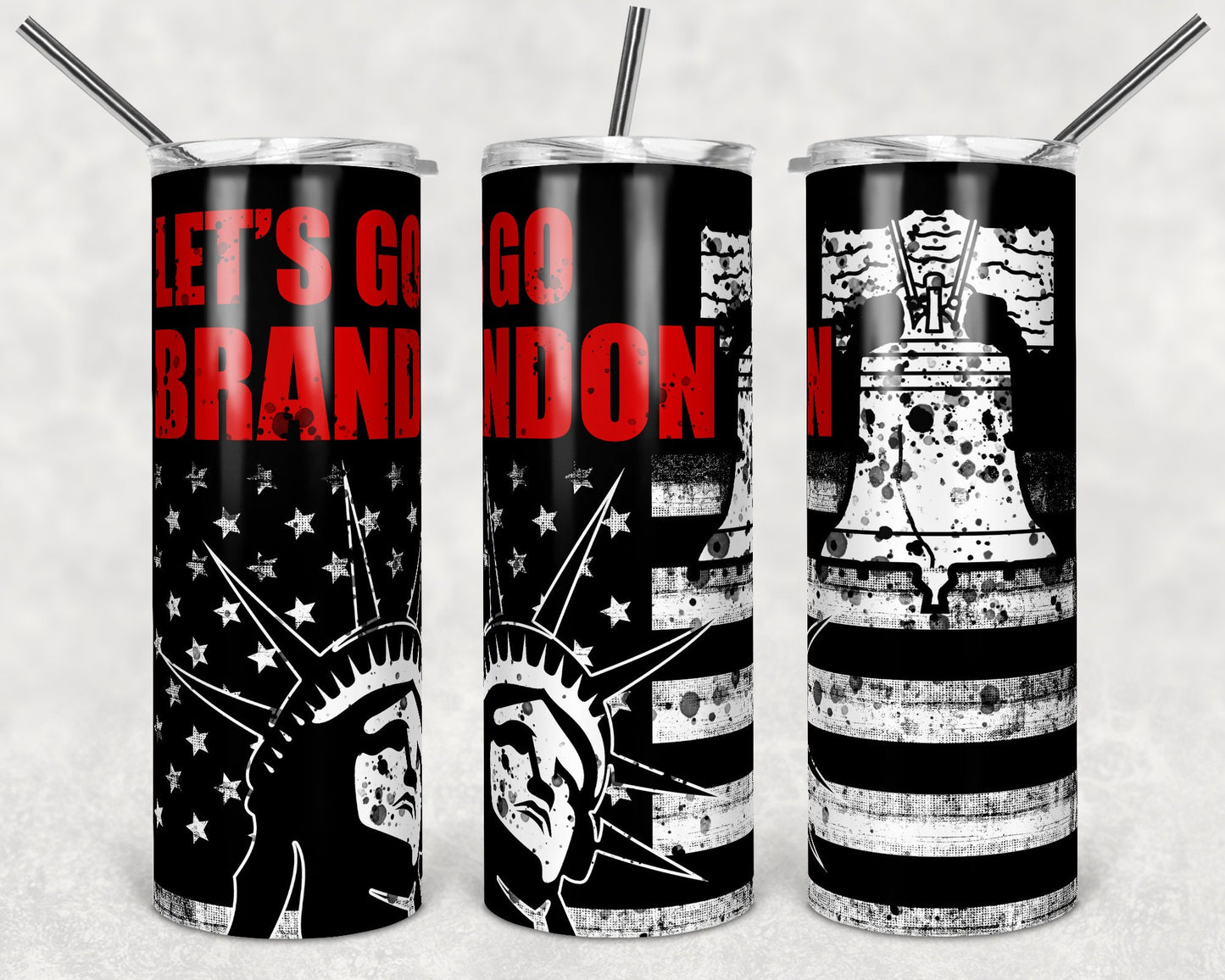 20 oz Skinny Tumbler Patriotic USA Lets Go Brandon Sublimation Design