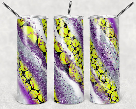 20 oz Skinny Tumbler Sublimation Template Milky Way Glitter Spo Softball Straight Design