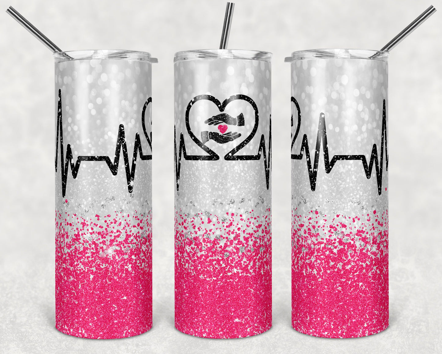 20 oz Skinny Tumbler Sublimation Design Template Glitter Nurse hot pink Caregiver Inst tumblers