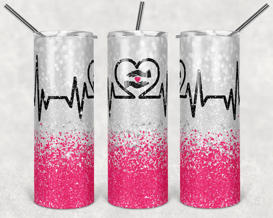 20 oz Skinny Tumbler Sublimation Design Template Glitter Nurse hot pink Caregiver Inst tumblers