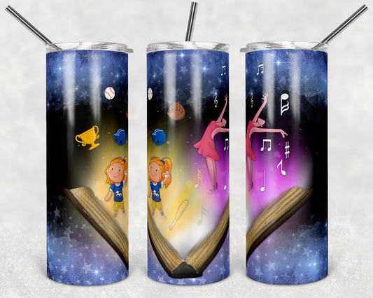 20 oz Skinny Tumbler Open Book Baseball Dance Dancing Dance Sublimation Design