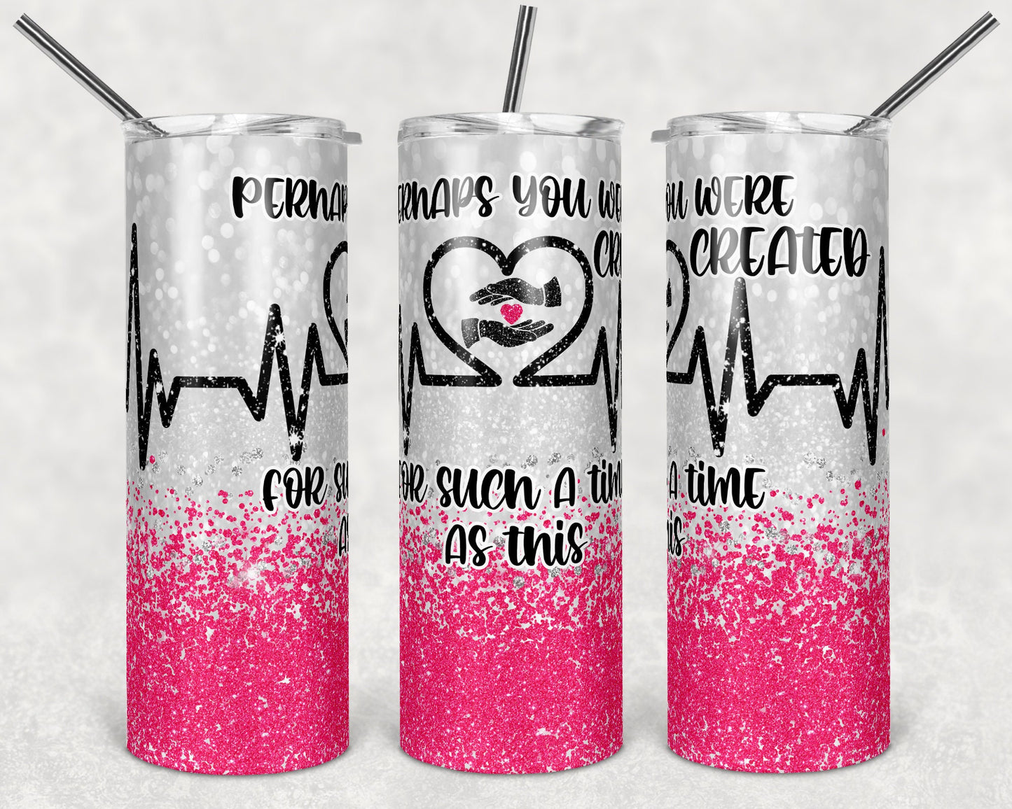 20 oz Skinny Tumbler Sublimation Design Template Glitter Nurse hot pink Caregiver Inst tumblers