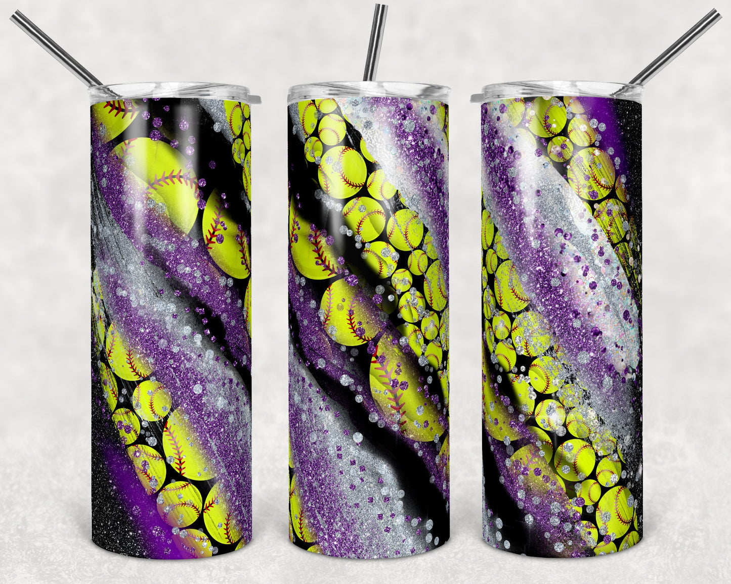 20 oz Skinny Tumbler Sublimation Template Milky Way Glitter Spo Softball Straight Design