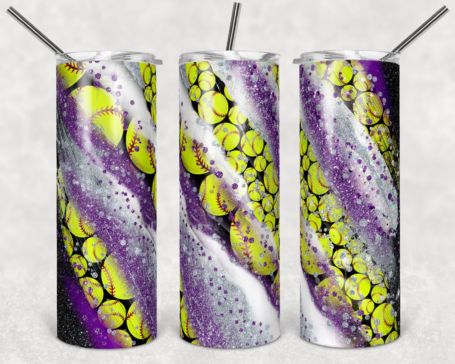 20 oz Skinny Tumbler Sublimation Template Milky Way Glitter Spo Softball Straight Design