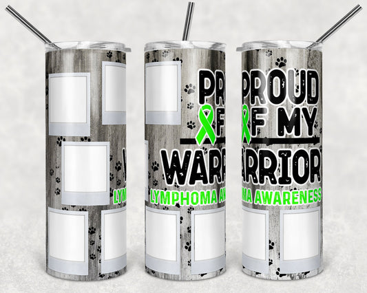 20 oz Skinny Tumbler Sublimation Wood Paw Print Lymphoma Awareness Cancer Lime Black Dog Straight Design