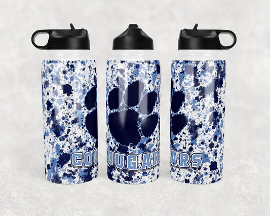 32 oz canteen Cougars Tumbler Blue Power wash splatter Sublimation Design School Logo design