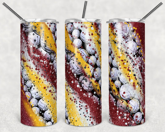 20 oz Skinny Tumbler Sublimation Template Milky Way Volleyball Maroon Gold Straight Design