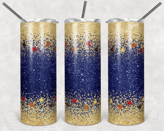 20 oz Skinny Tumbler Sublimation Design Template Glitter Ombre Navy Fall Leaves Fall Straight Warped Design