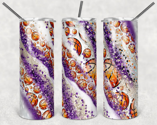 20 oz Skinny Tumbler Sublimation Template Milky Way Glitter Spo Basketball Straight Warped Design