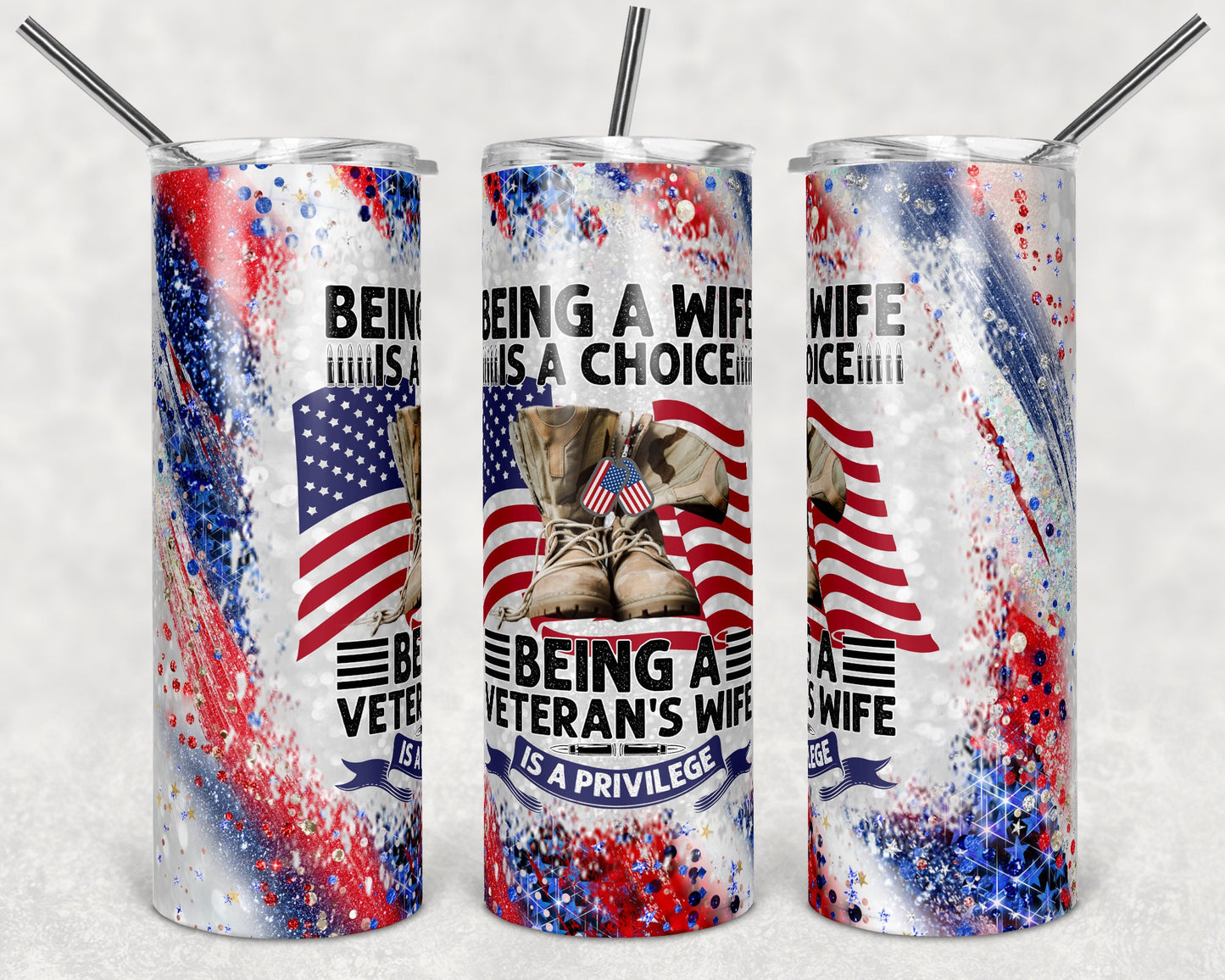 20 oz Skinny Tumbler and Shirt Patriotic USA Veteran Wife Sublimation Design