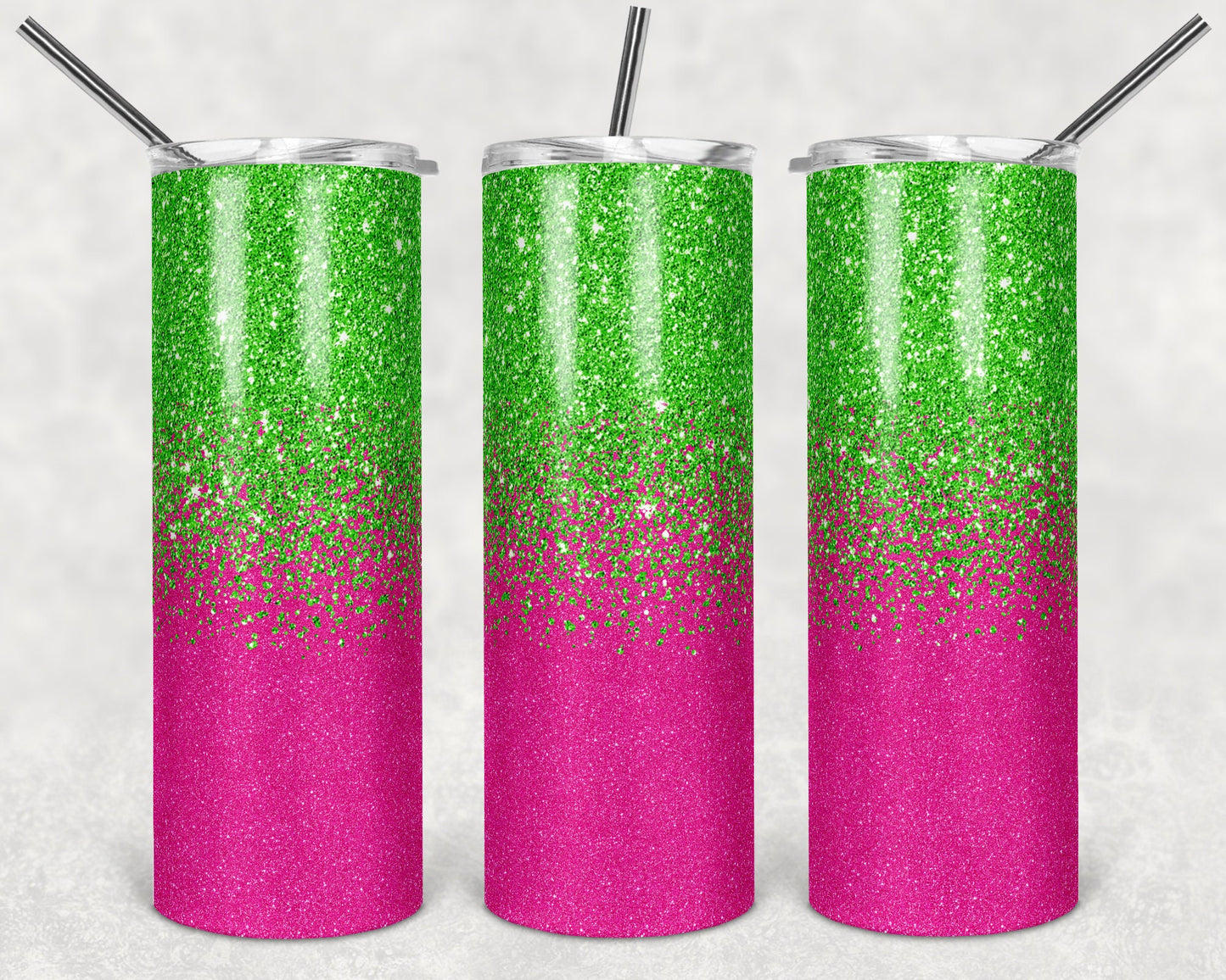 20 oz Skinny Tumbler Sublimation Design Template Glitter Ombre Lime Pink Straight Warped Design