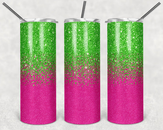 20 oz Skinny Tumbler Sublimation Design Template Glitter Ombre Lime Pink Straight Warped Design